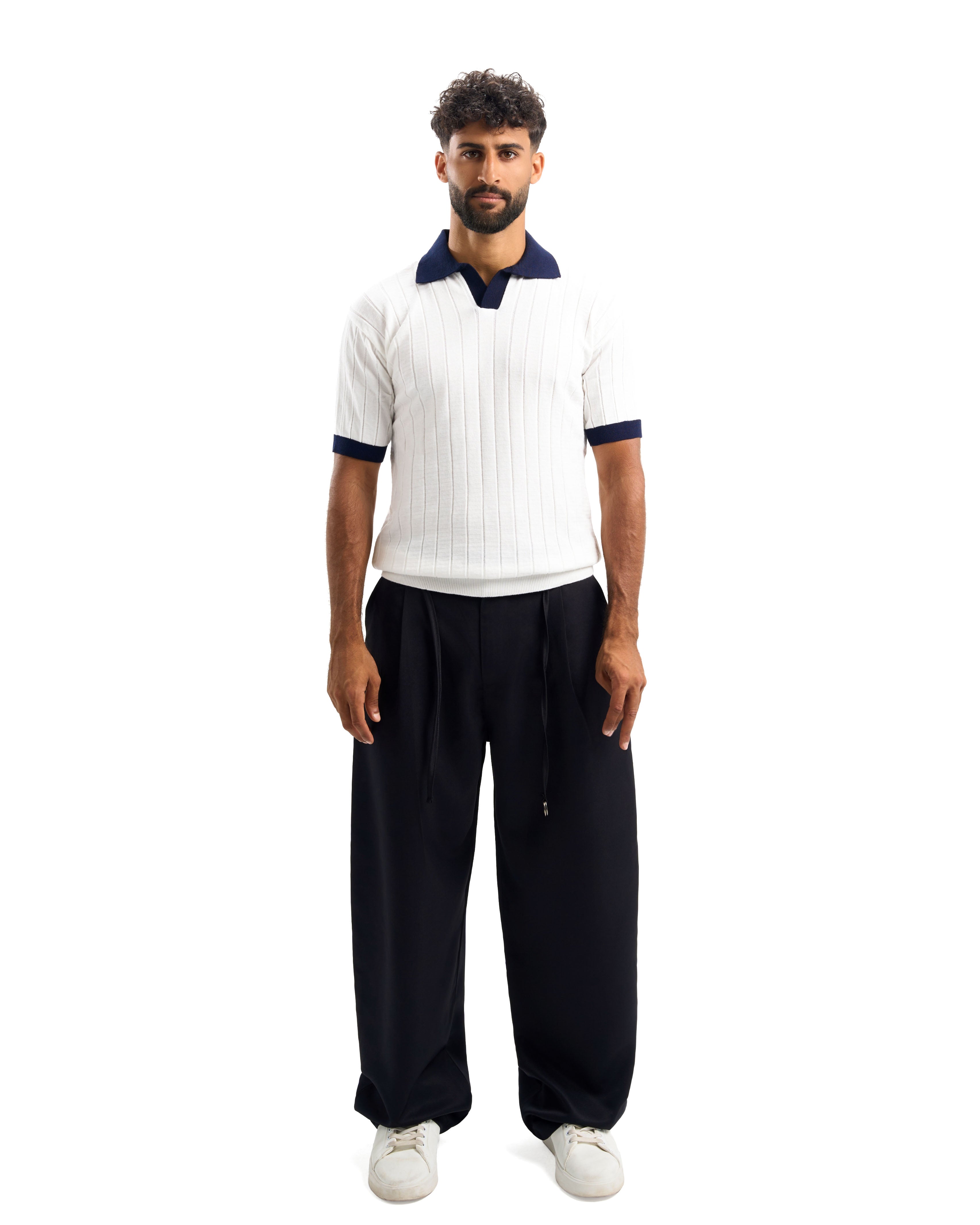White/Navy Blue Rounded Polo