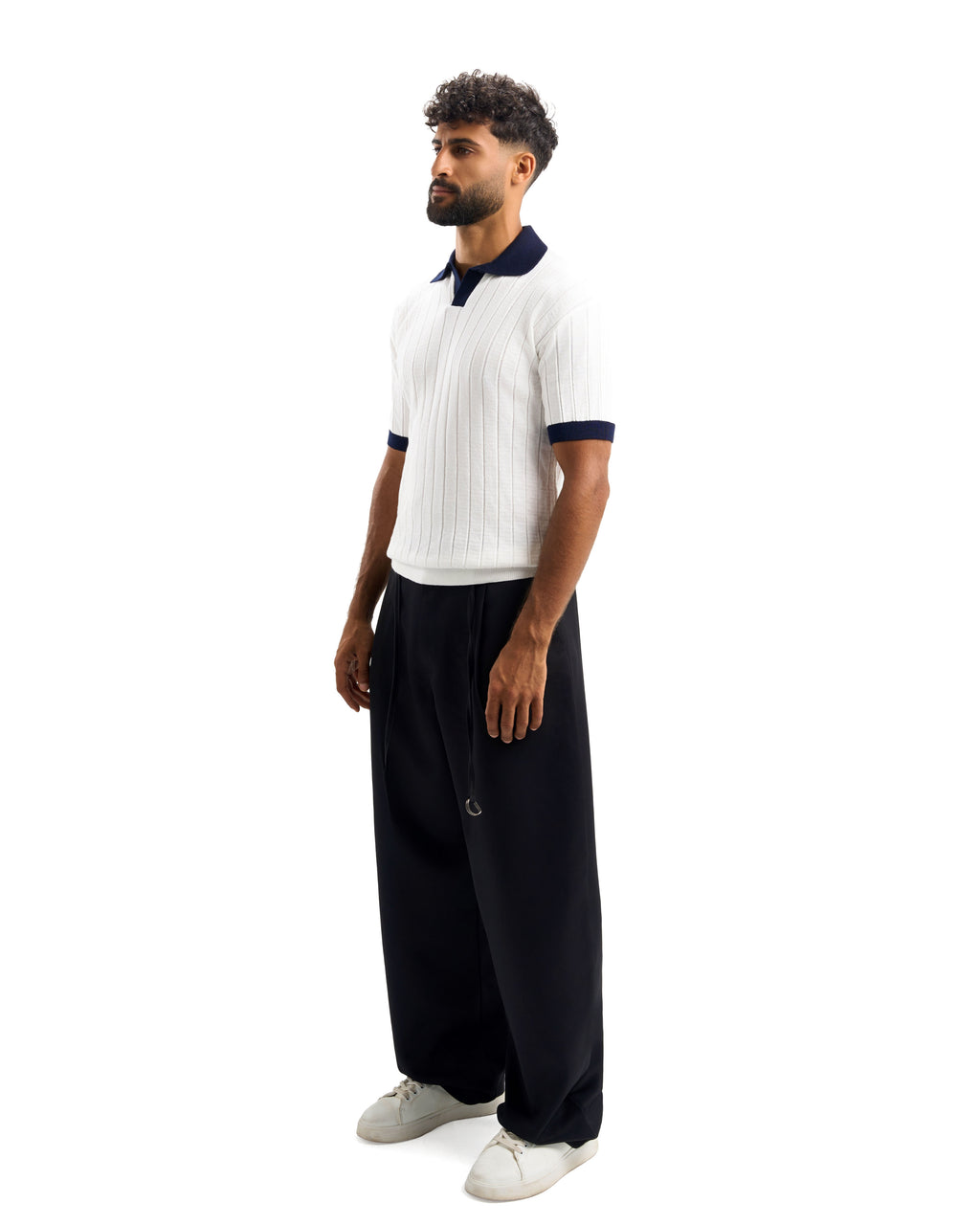 White/Navy Blue Rounded Polo