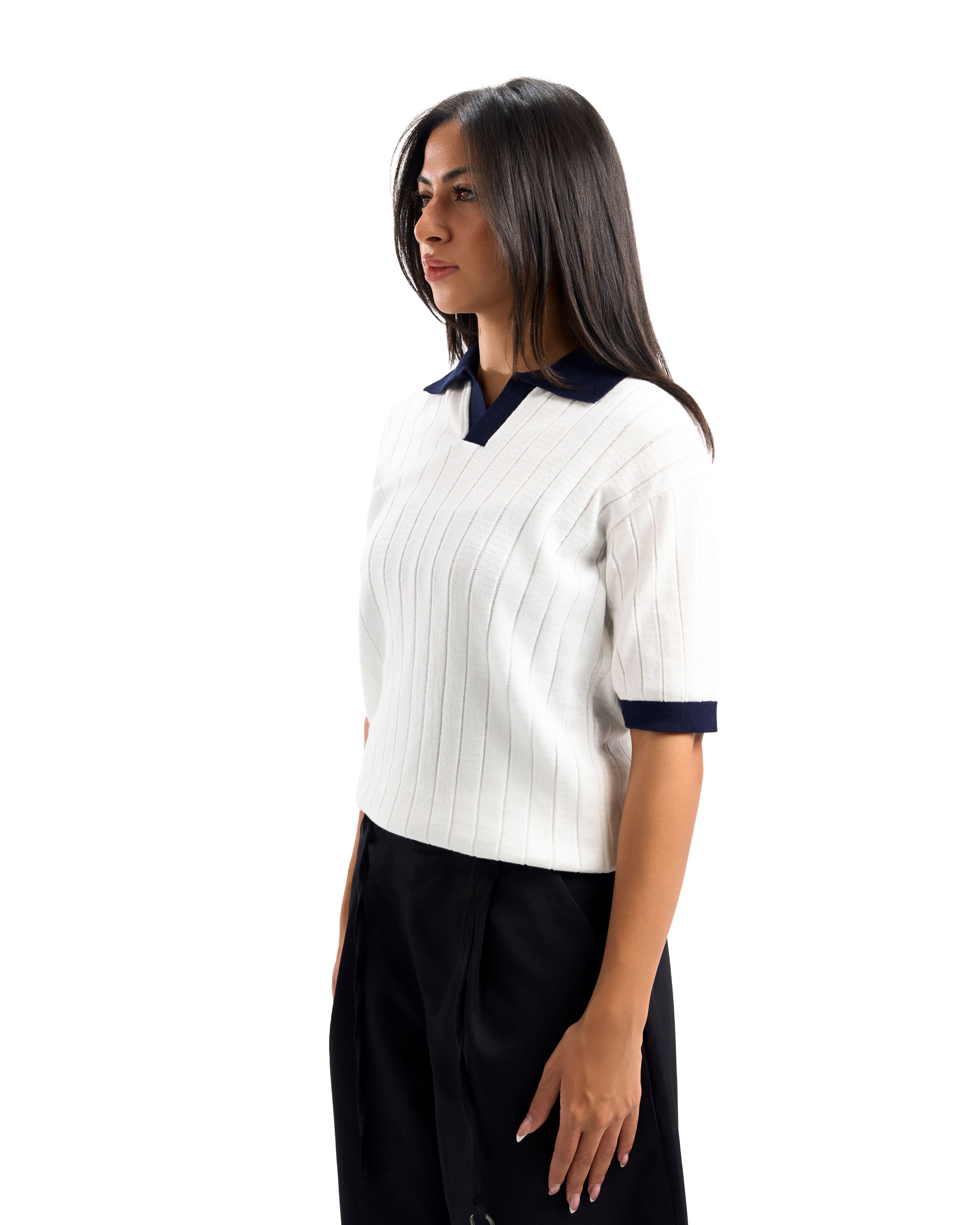 White/Navy Blue Rounded Polo
